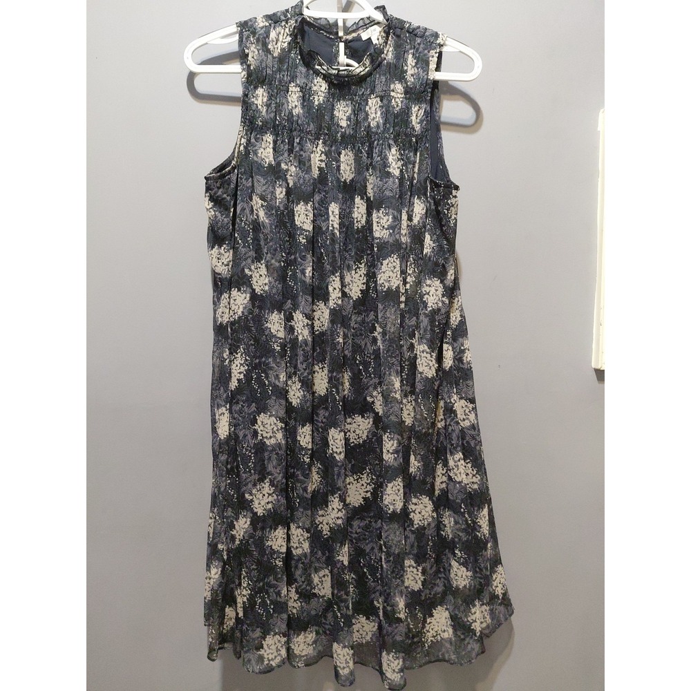 Joie Baltic Print A Line Shift Midi Dress Small Sleeveless Pleated Flowy Garden